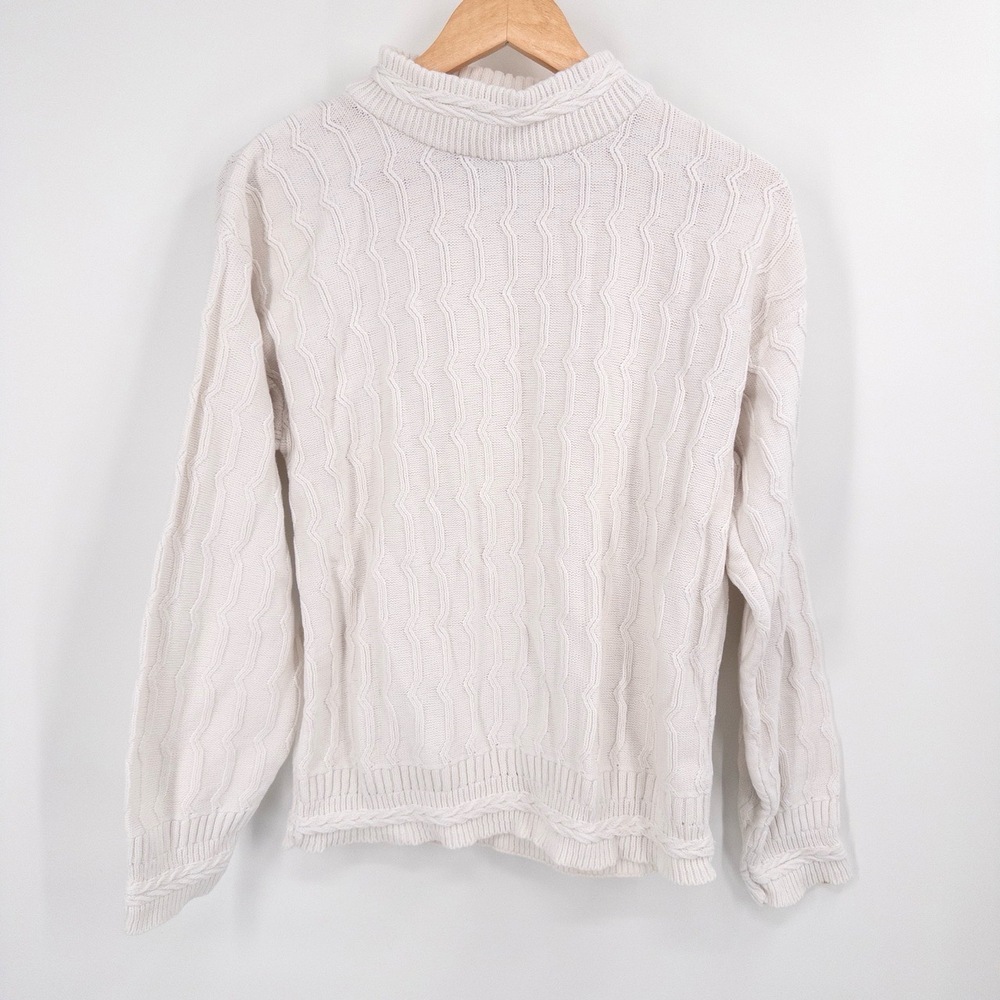 Vintage White Cable Knit‎ Sweater Womens S  90s Cottagecore Cozy Academia Cozy